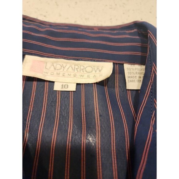 Vintage Lady Arrow Shirt Top Button Front 10 Blue Pink Pin Stripes - Picture 2 of 6